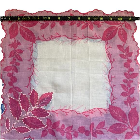 Vintage 1950s Philippine Embroidered Leaf Cotton Handkerchief Set Of 2 Blue Pink - Picture 6 of 7